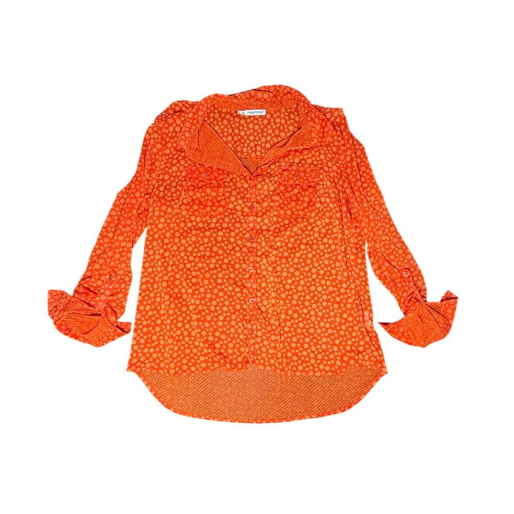 Maurices Orange Blouse Roll Tab Long Sleeve Button Down Shirt Size 1